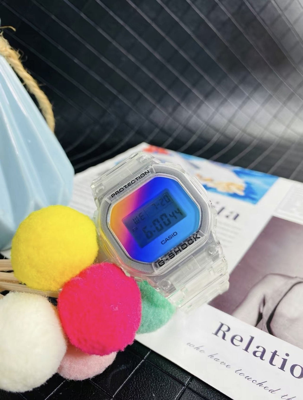 CASIO Clear Iridescent Digital Watch — front