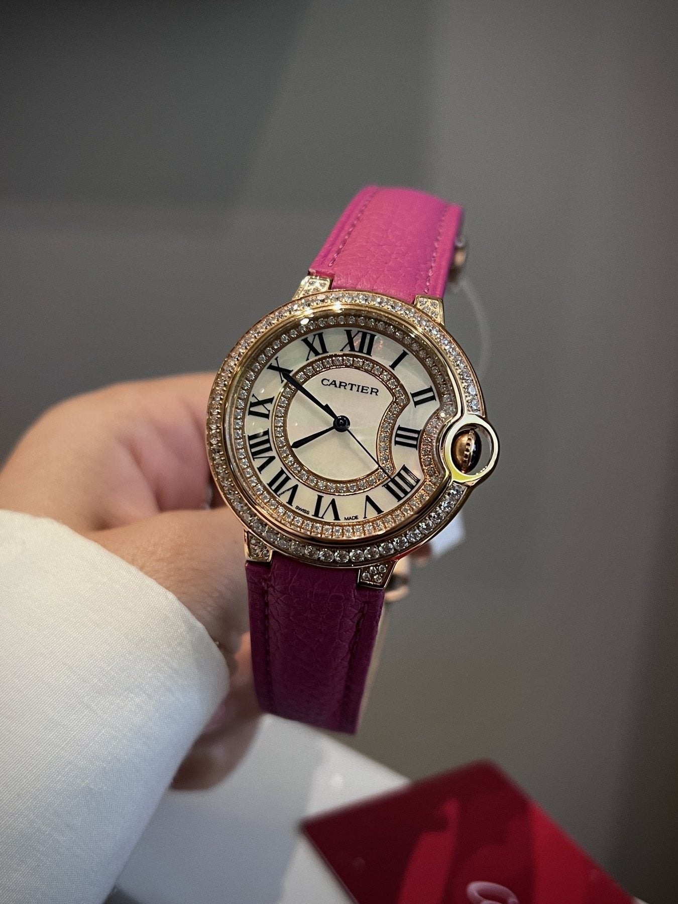 Cartier Pink Gold Leather Strap Watch — front
