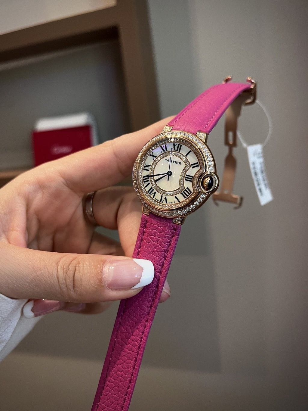 Cartier Pink Gold Leather Strap Watch — front