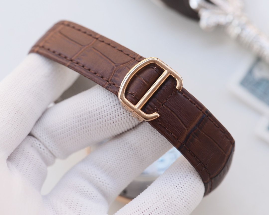 Cartier Rose Gold Brown Dial Strap Watch — detail