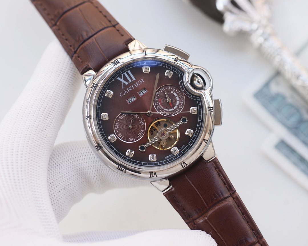 Cartier Silver Brown Dial Strap Watch — hero
