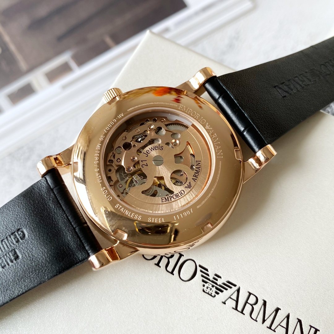 EMPORIO ARMANI Rose Gold Skeleton Watch — back
