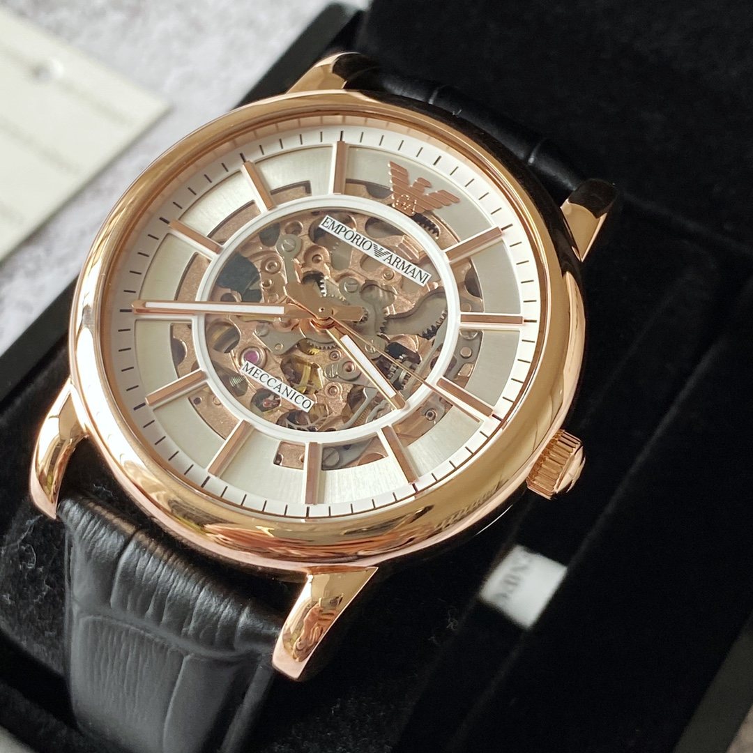 EMPORIO ARMANI Rose Gold Skeleton Watch — front