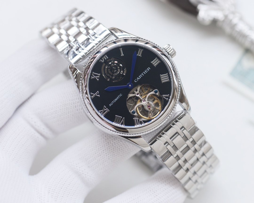 Cartier Silver Black Dial Bracelet Watch — hero