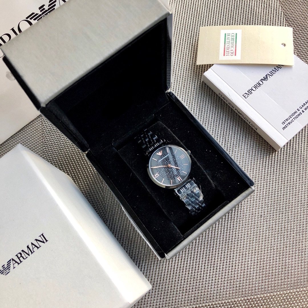 EMPORIO ARMANI Black Dial Rose Gold-Tone Watch — front