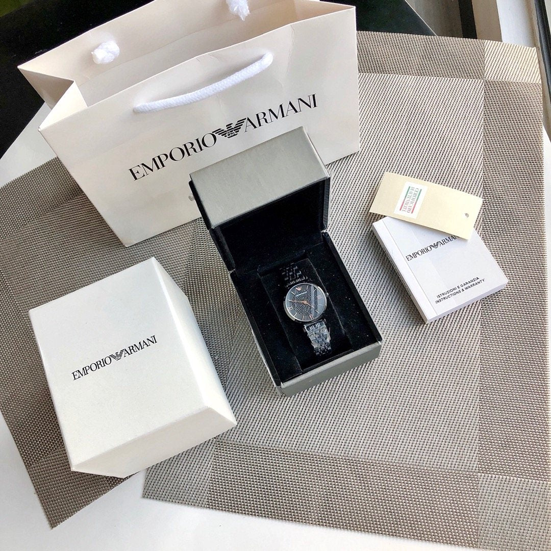 EMPORIO ARMANI Black Dial Rose Gold-Tone Watch — front