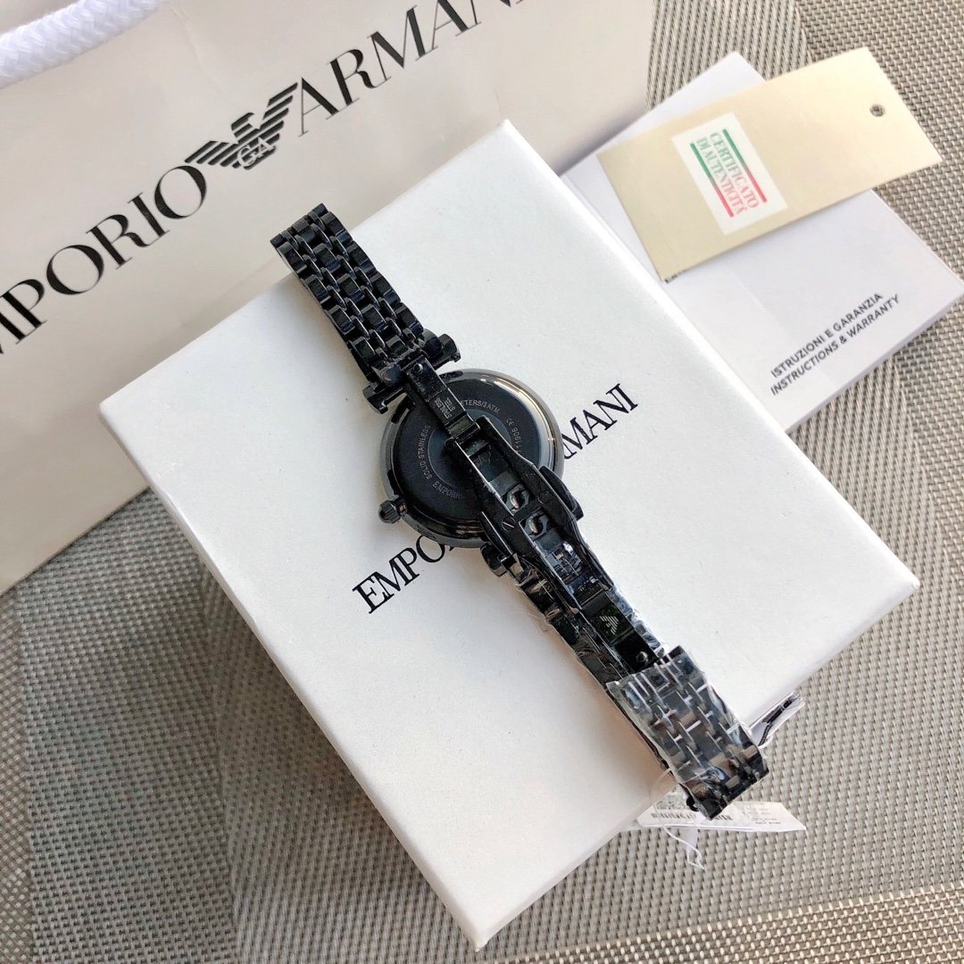 EMPORIO ARMANI Black Dial Rose Gold-Tone Watch — side