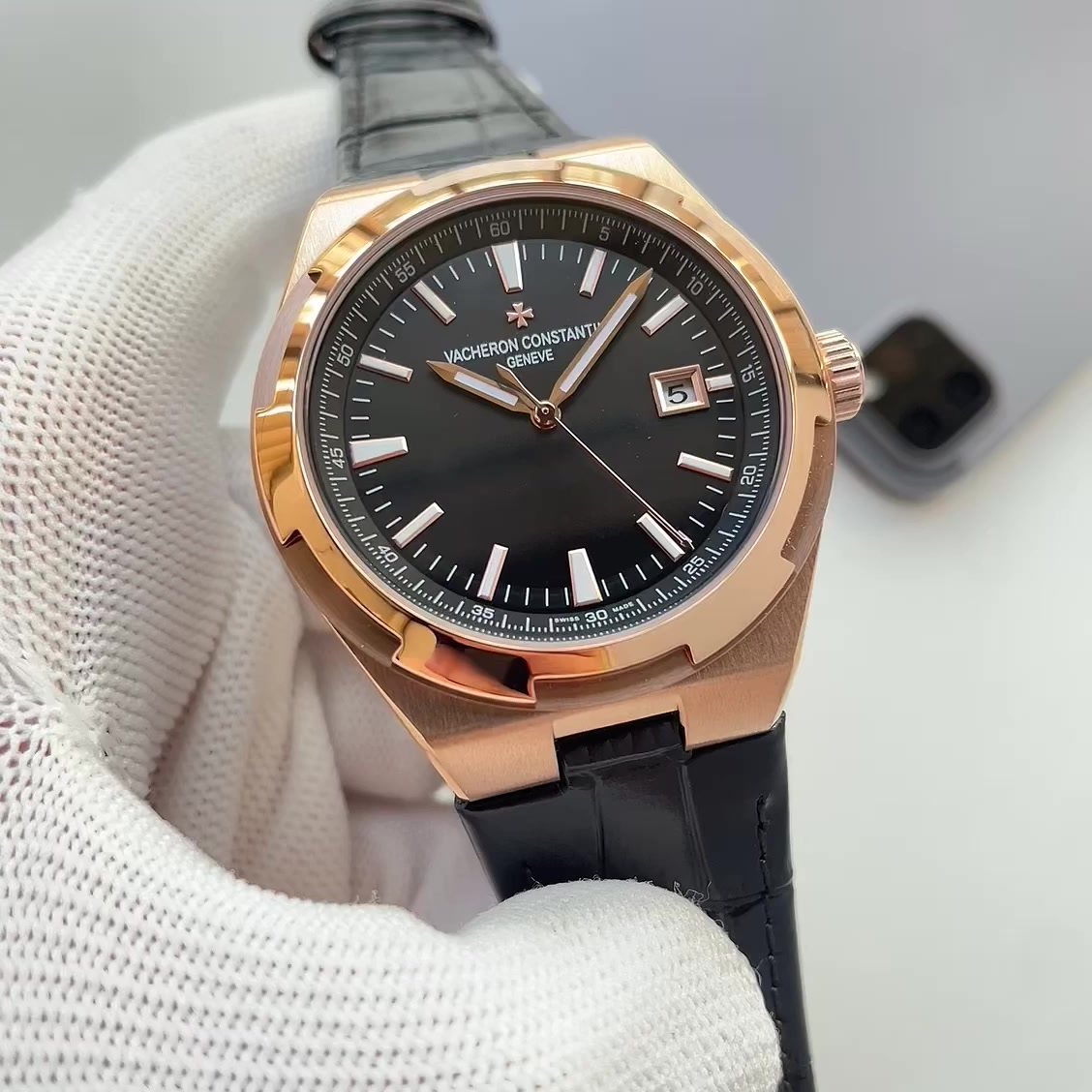 Vacheron Constantin Black Dial Leather Strap Watch — hero