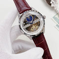 Longines Burgundy Skeleton Dial Watch — hero