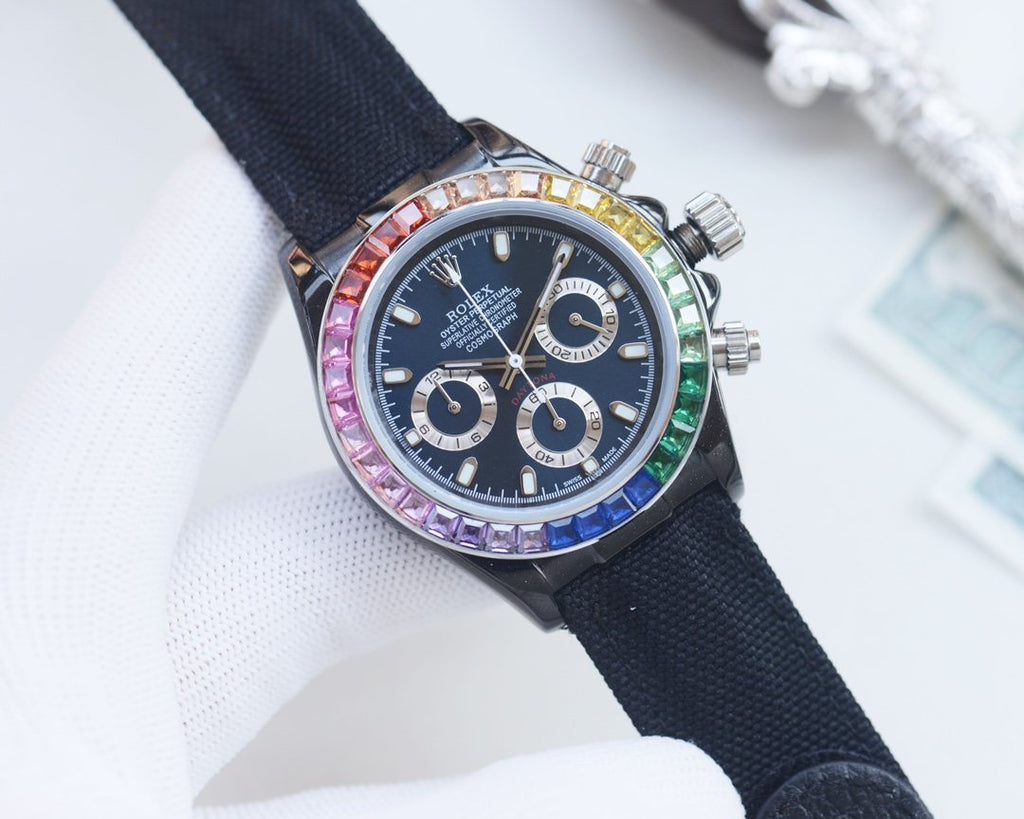 Rolex Black Dial Strap Watch — front