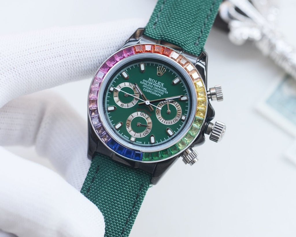 Rolex Green Dial Strap Watch — front