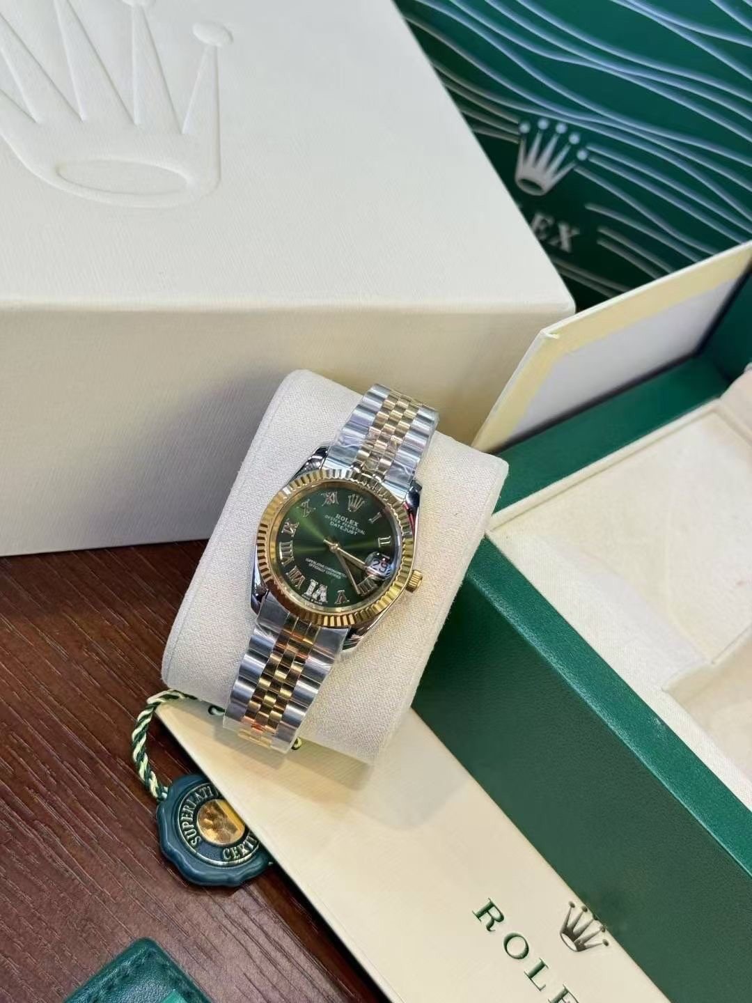 Rolex Green Dial Two-Tone Watch — front