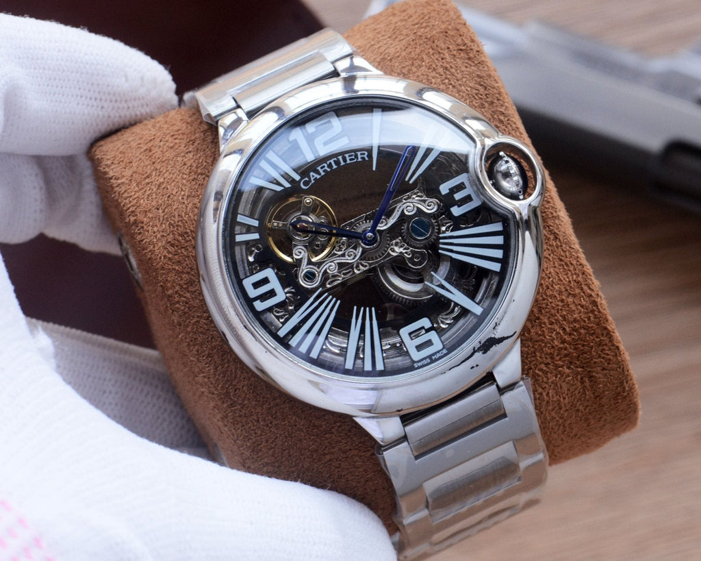 Cartier Black Silver Dial Bracelet Watch — front