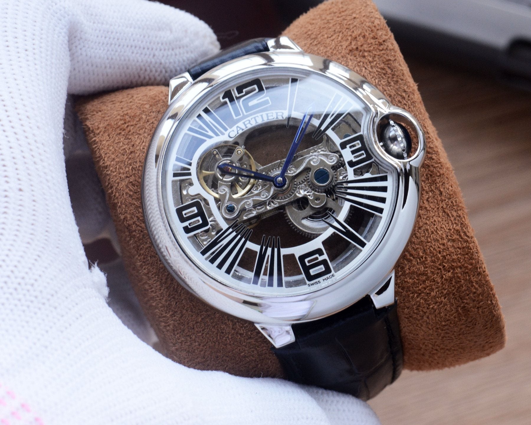 Cartier Black Silver Dial Bracelet Watch — front