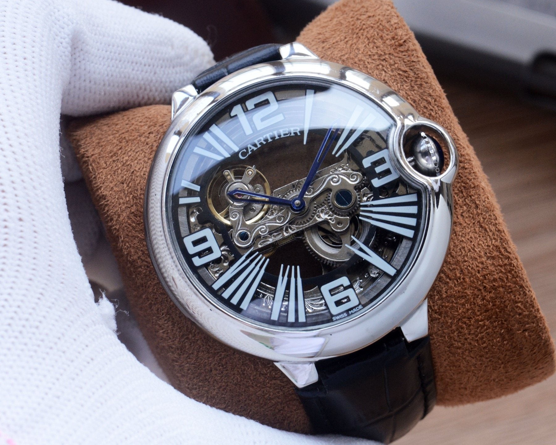 Cartier Black Silver Dial Bracelet Watch — front