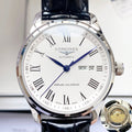 Longines White Dial Leather Strap Watch — hero