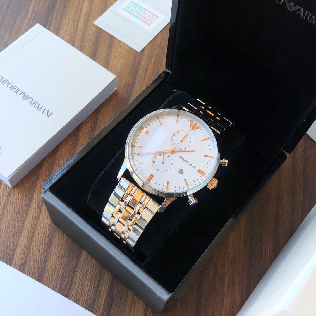 EMPORIO ARMANI White Dial Two-Tone Watch — front