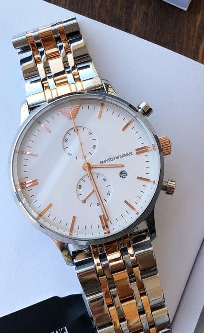 EMPORIO ARMANI White Dial Two-Tone Watch — front
