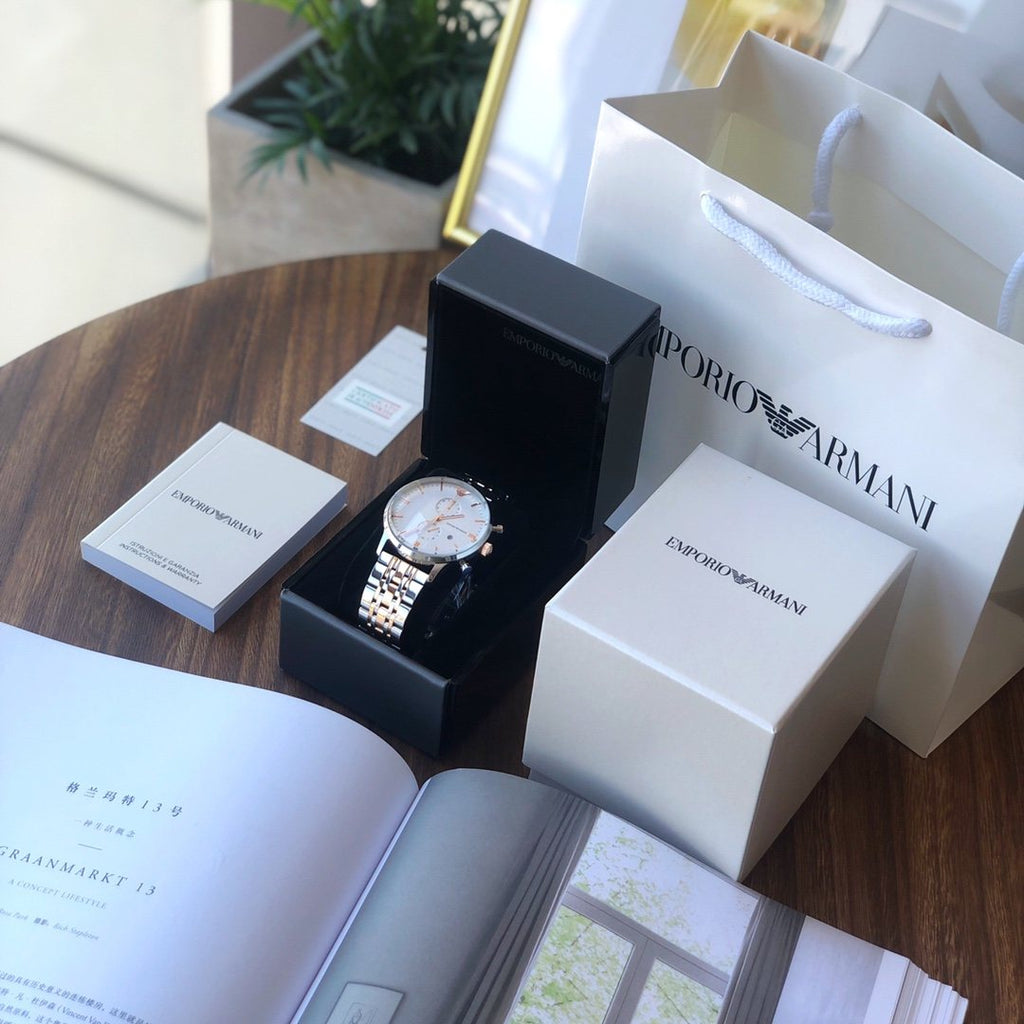 EMPORIO ARMANI White Dial Two-Tone Watch — front
