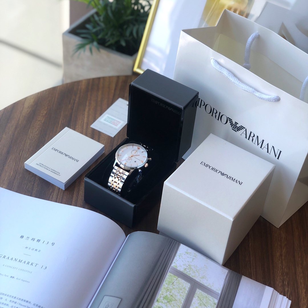 EMPORIO ARMANI White Dial Two-Tone Watch — front