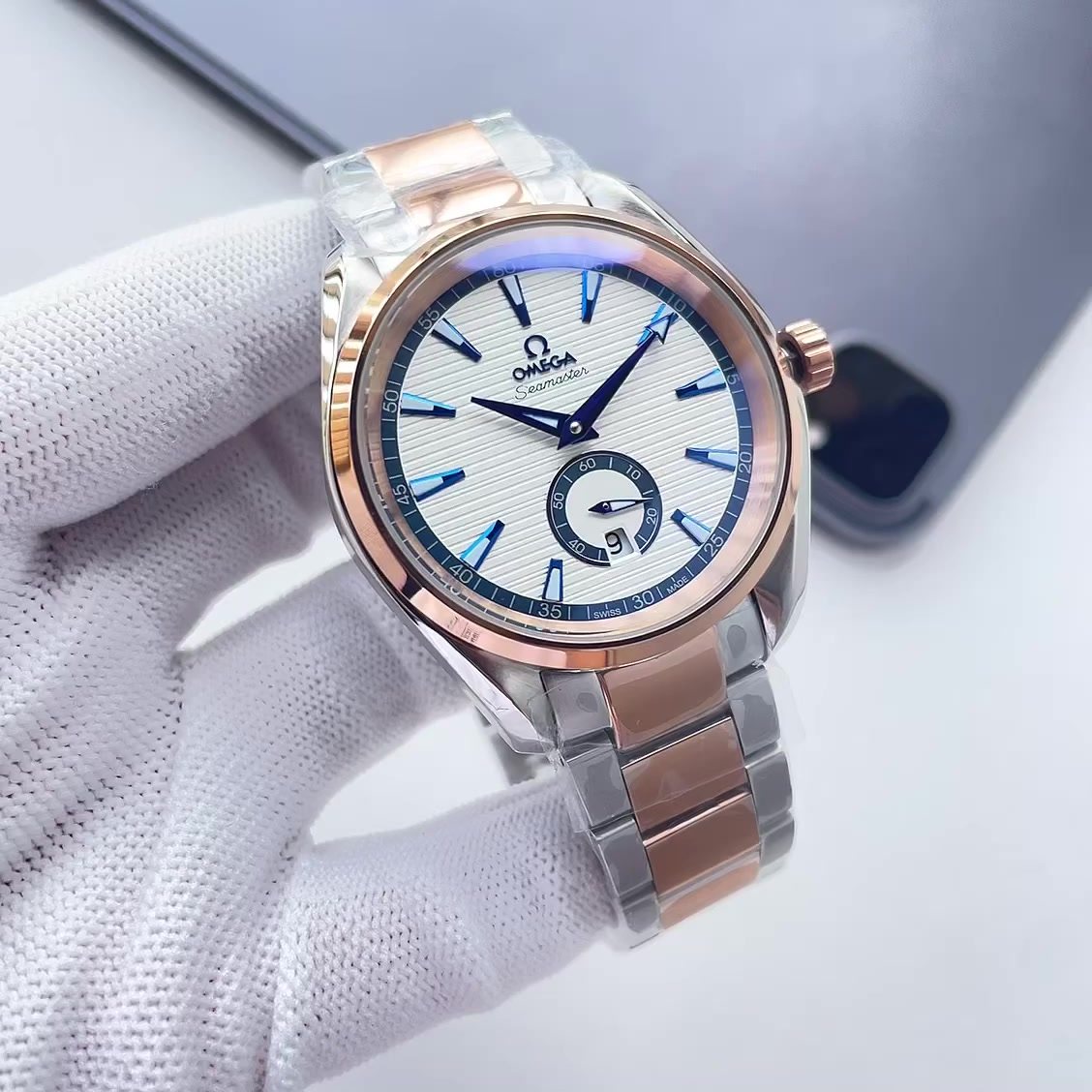 Omega White Dial Two-Tone Watch — hero