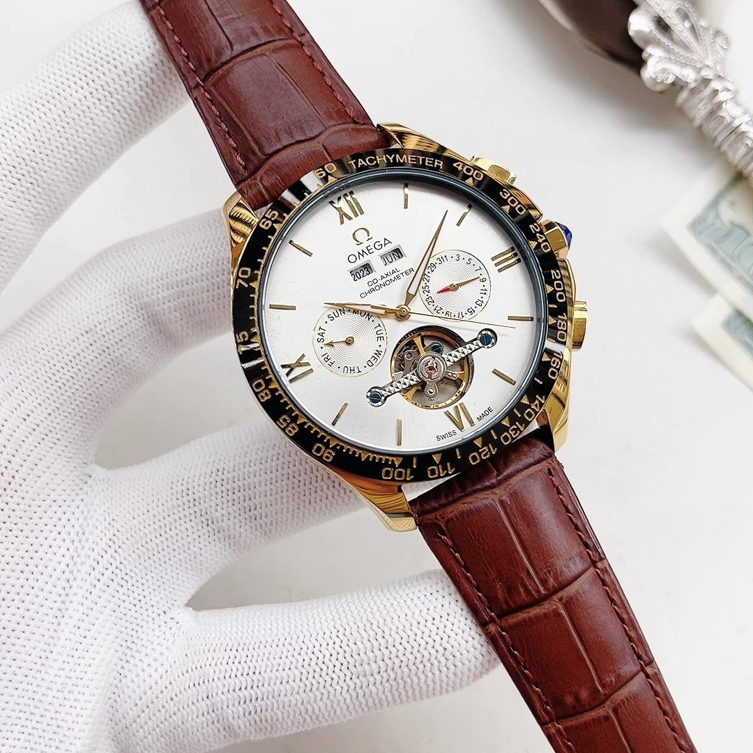 OMEGA Brown Strap Gold-Tone Watch — hero
