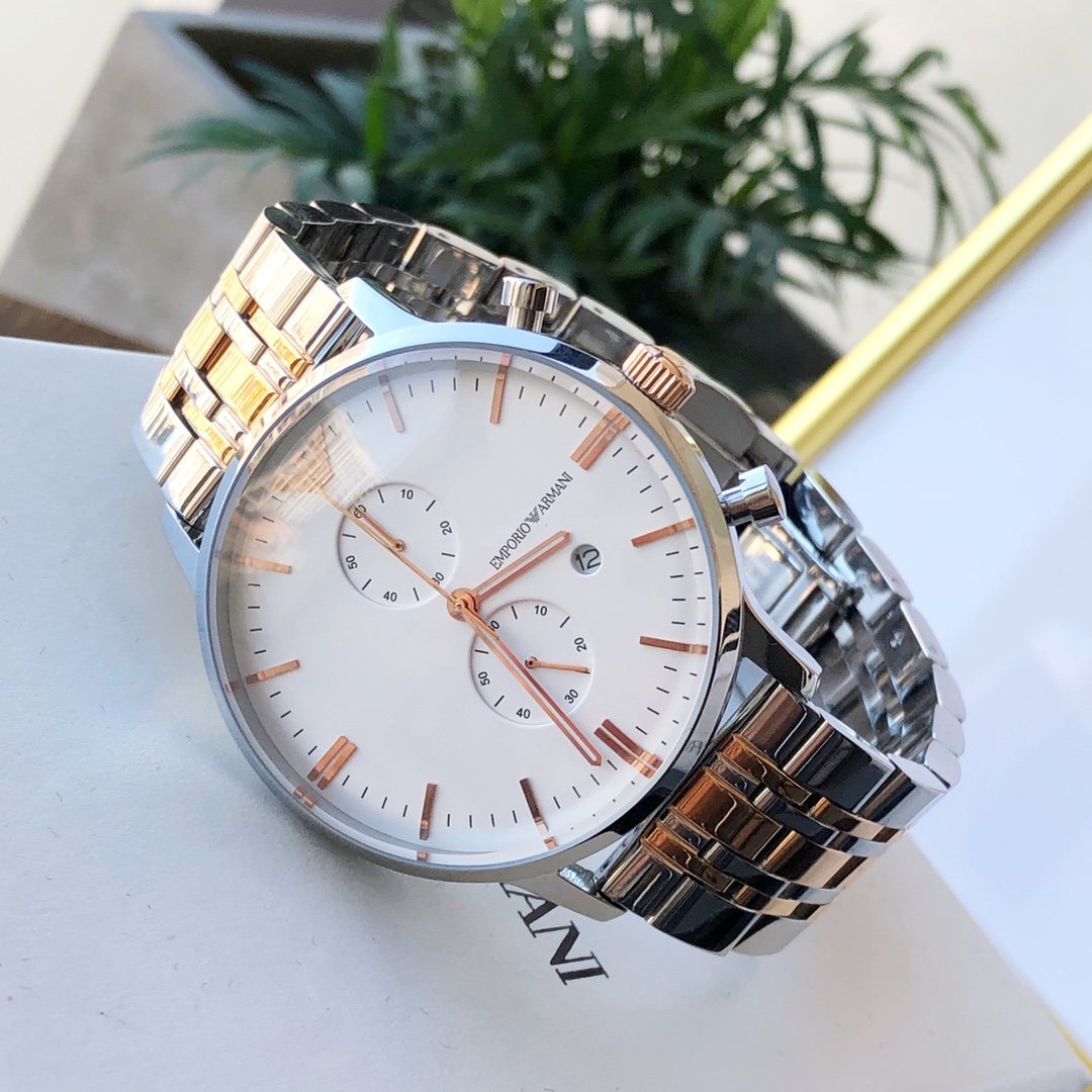 EMPORIO ARMANI White Dial Two-Tone Watch — side