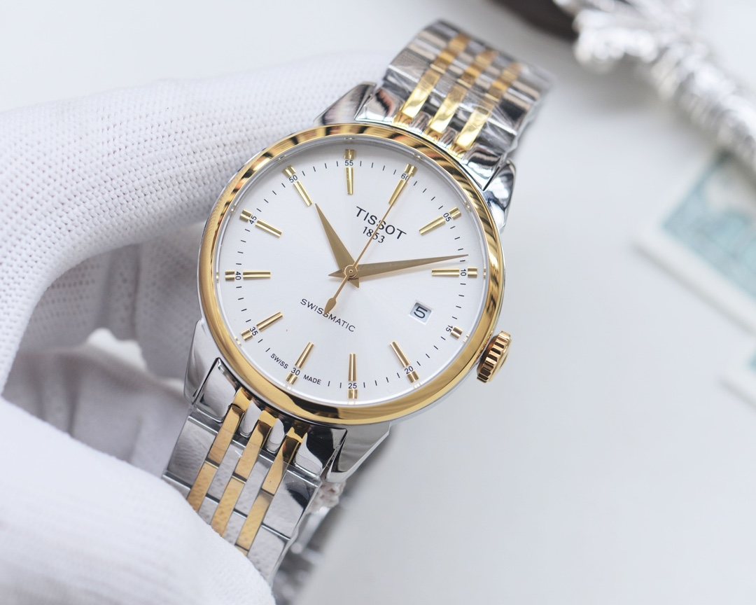 Tissot Silver Gold White Dial Bracelet Watch — hero