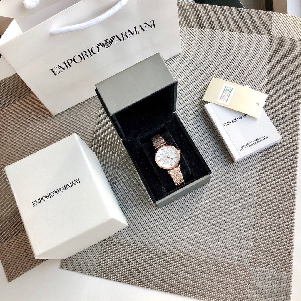 EMPORIO ARMANI Rose Gold Link Watch — front