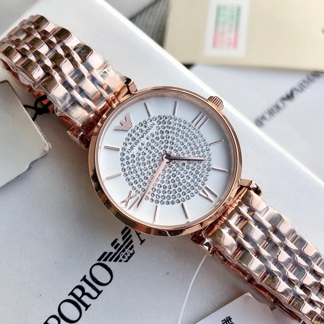 EMPORIO ARMANI Rose Gold Link Watch — front
