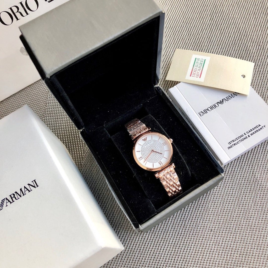 EMPORIO ARMANI Rose Gold Link Watch — front