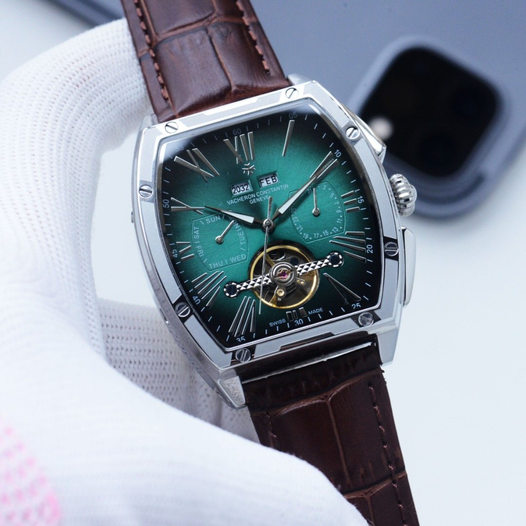 Vacheron Constantin Silver Brown Strap Watch — hero