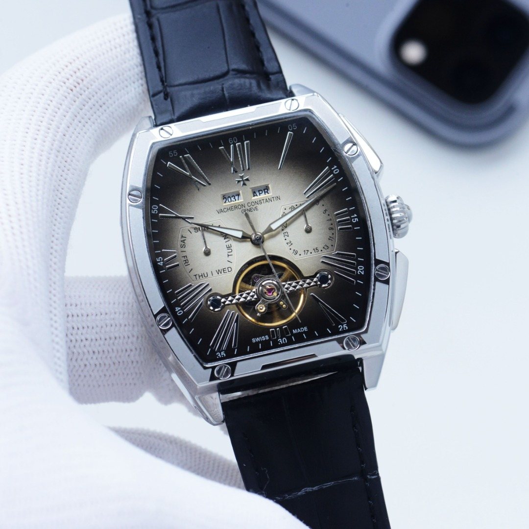 Vacheron Constantin Black Silver Dial Strap Watch — hero