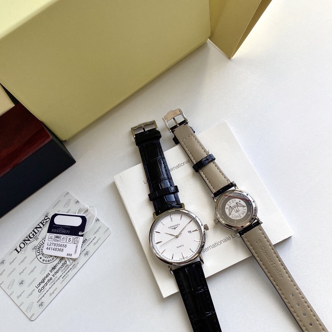 Longines Silver Black White Dial Strap Couple Watch Set — hero