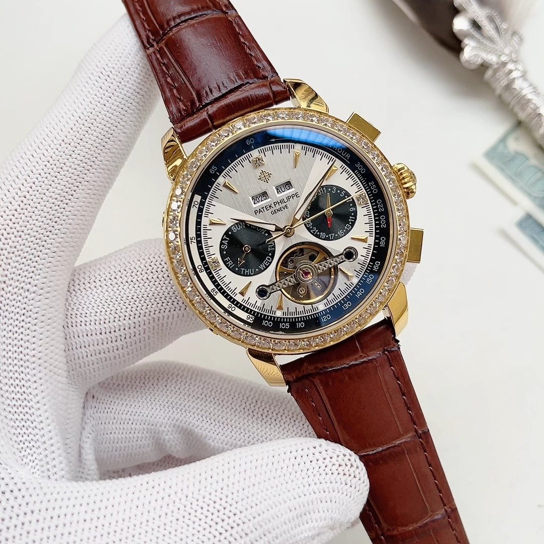 Forsining Gold-Tone Brown Strap Watch — hero