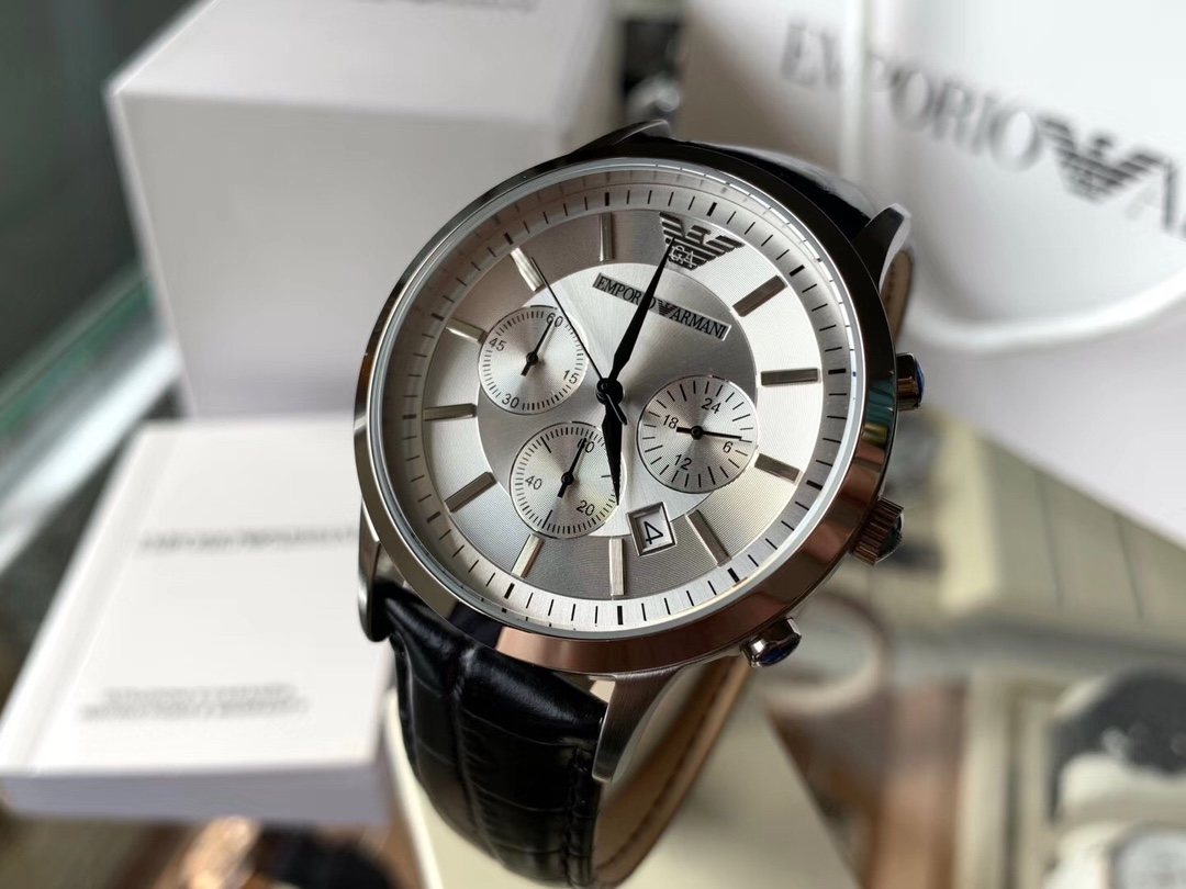 EMPORIO ARMANI Silver Dial Black Strap Watch — hero