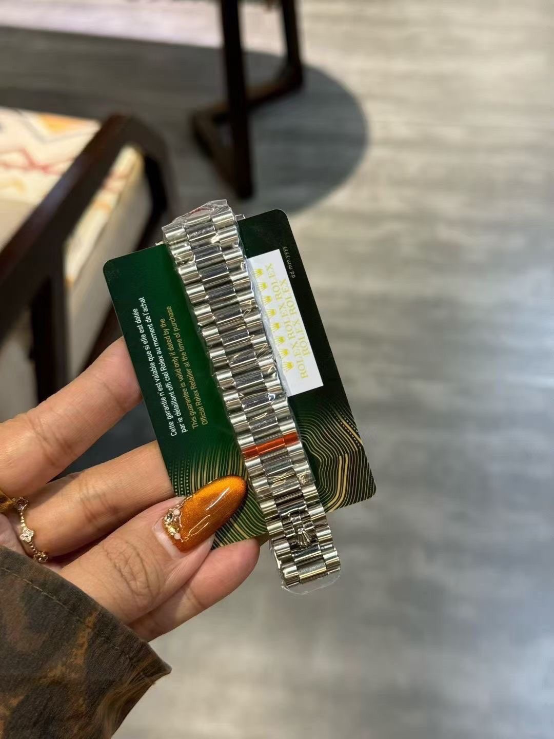 Rolex Green Dial Fluted Bezel Watch — back