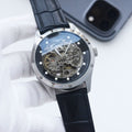 Longines Silver Black Leather Strap Watch — hero