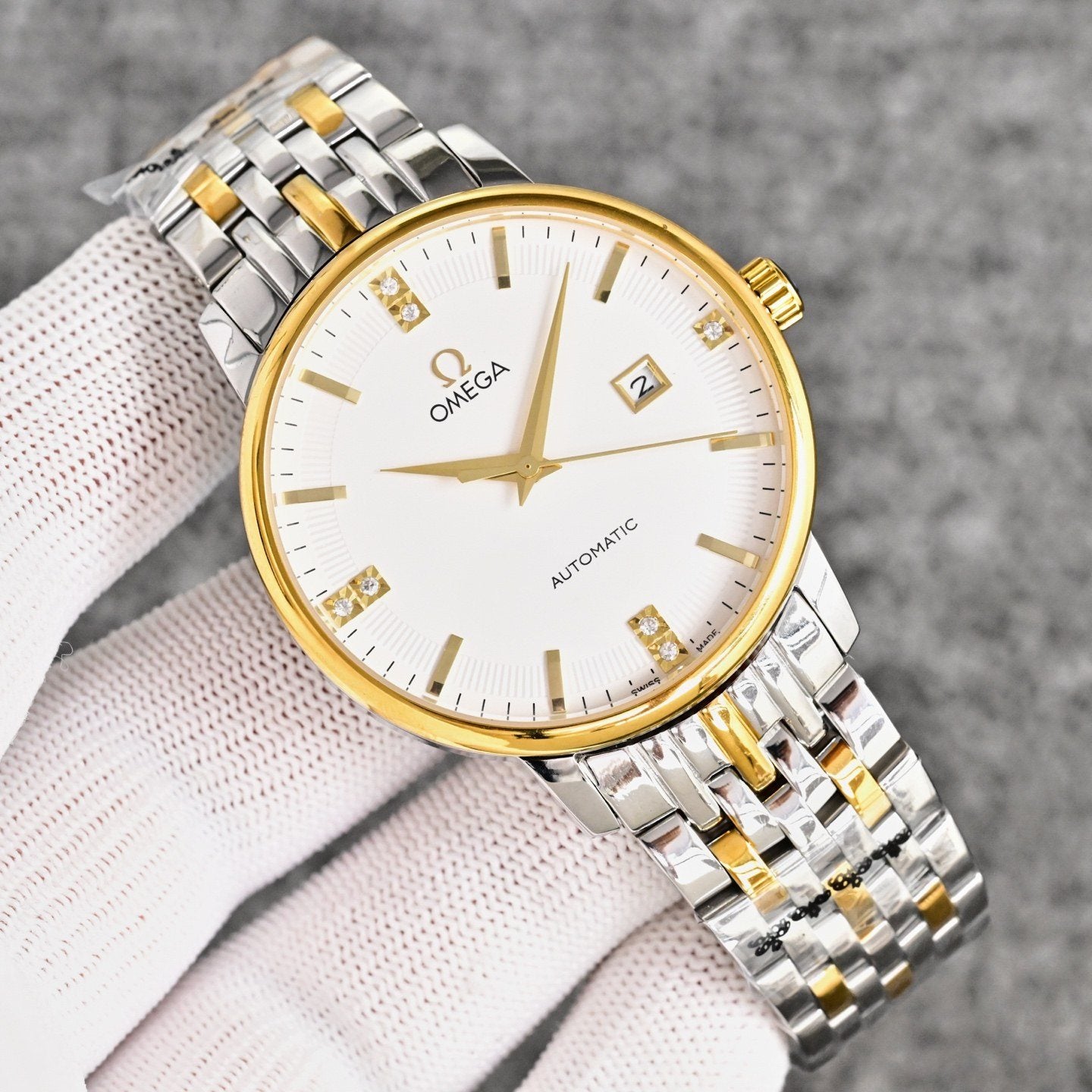 Omega Two Tone White Dial Bracelet Watch — hero