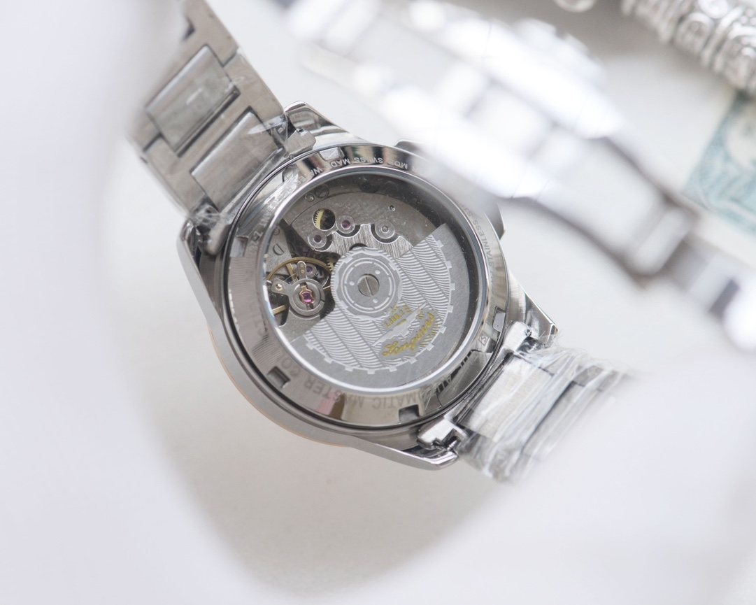 Longines Silver Pink Dial Bracelet Watch — back