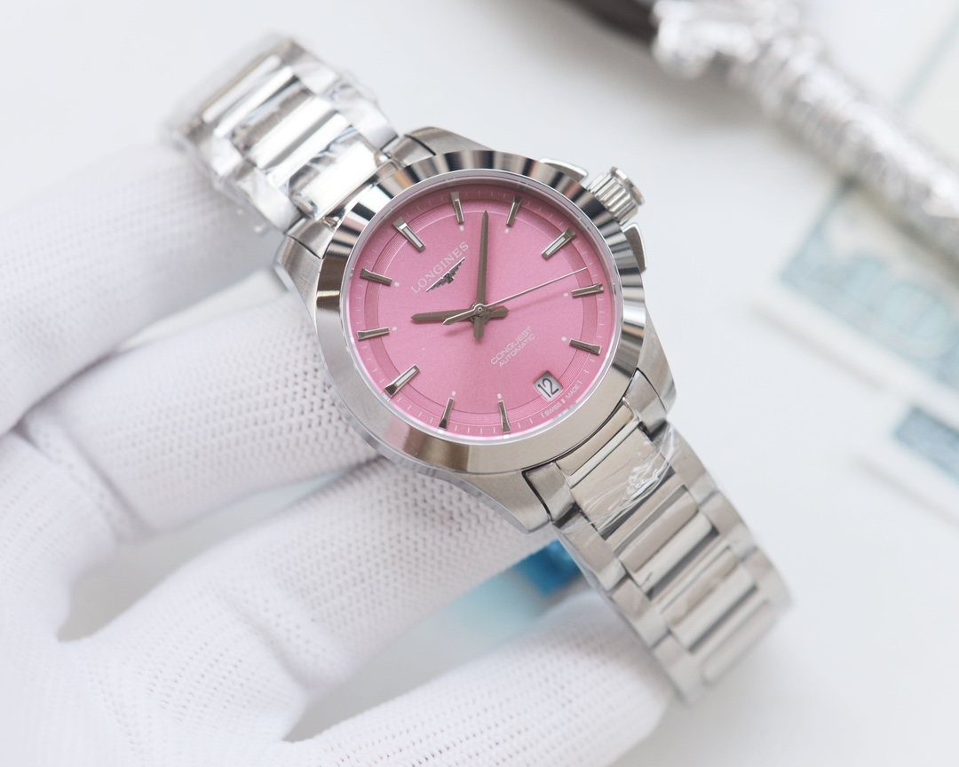 Longines Silver Pink Dial Bracelet Watch — hero