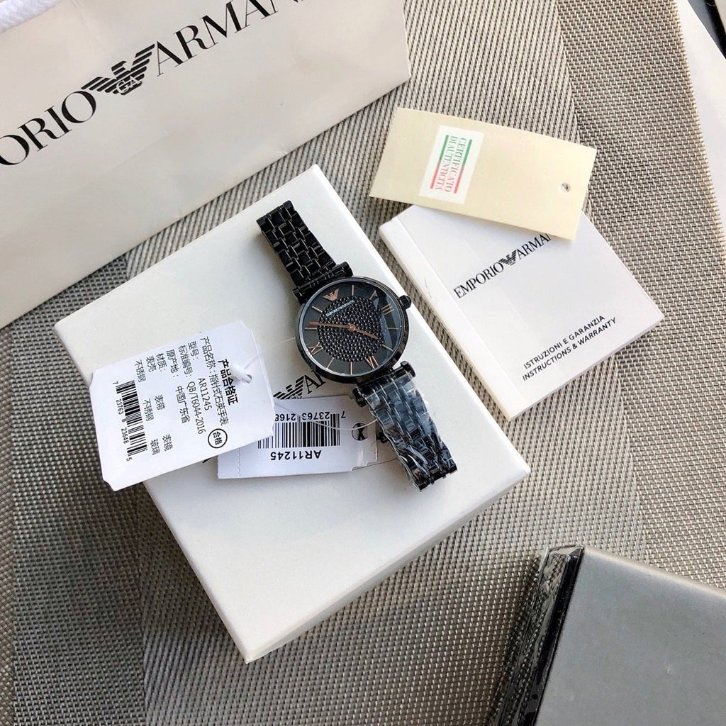 EMPORIO ARMANI Black Metal-Link Watch — front