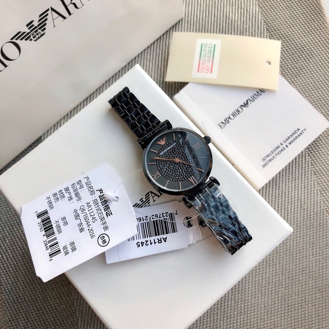 EMPORIO ARMANI Black Metal-Link Watch — front