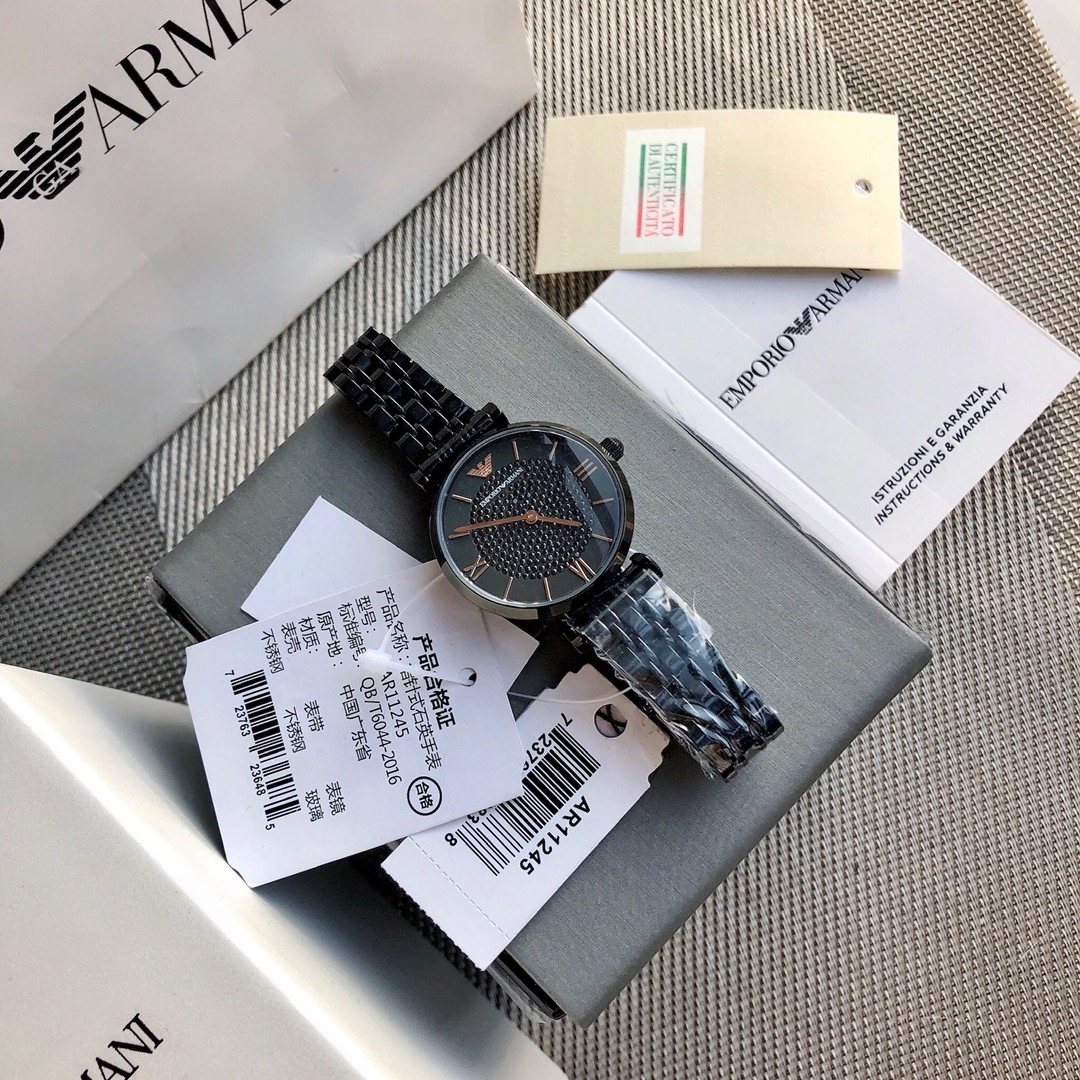 EMPORIO ARMANI Black Metal-Link Watch — front