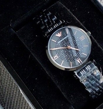 EMPORIO ARMANI Black Metal-Link Watch — front