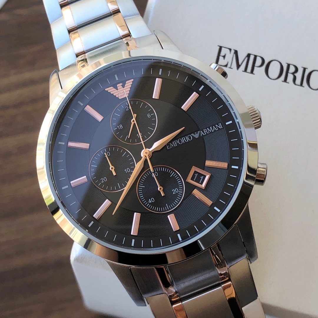 EMPORIO ARMANI Black Dial Two-Tone Watch — hero