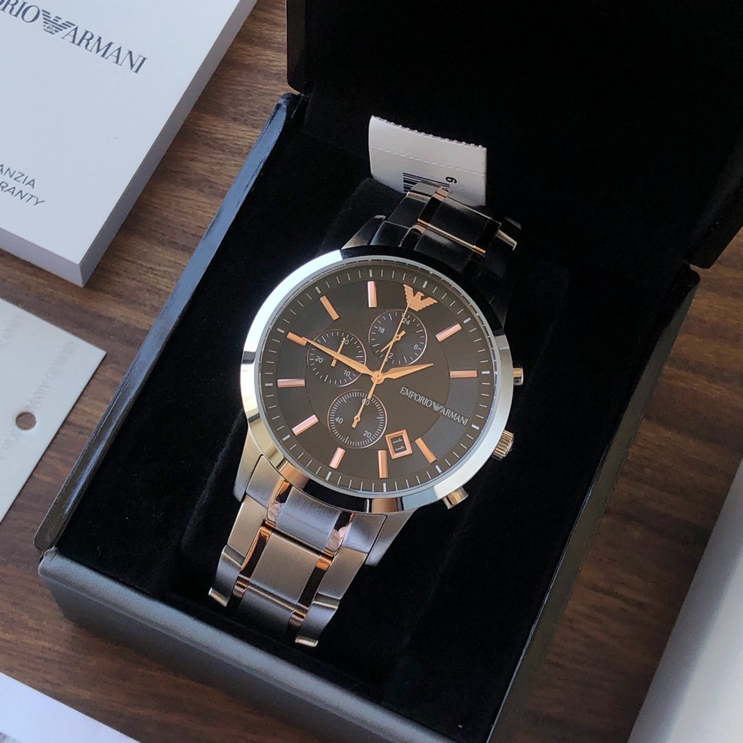 EMPORIO ARMANI Black Dial Two-Tone Watch — front