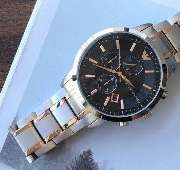 EMPORIO ARMANI Black Dial Two-Tone Watch — front