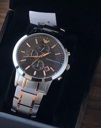 EMPORIO ARMANI Black Dial Two-Tone Watch — front