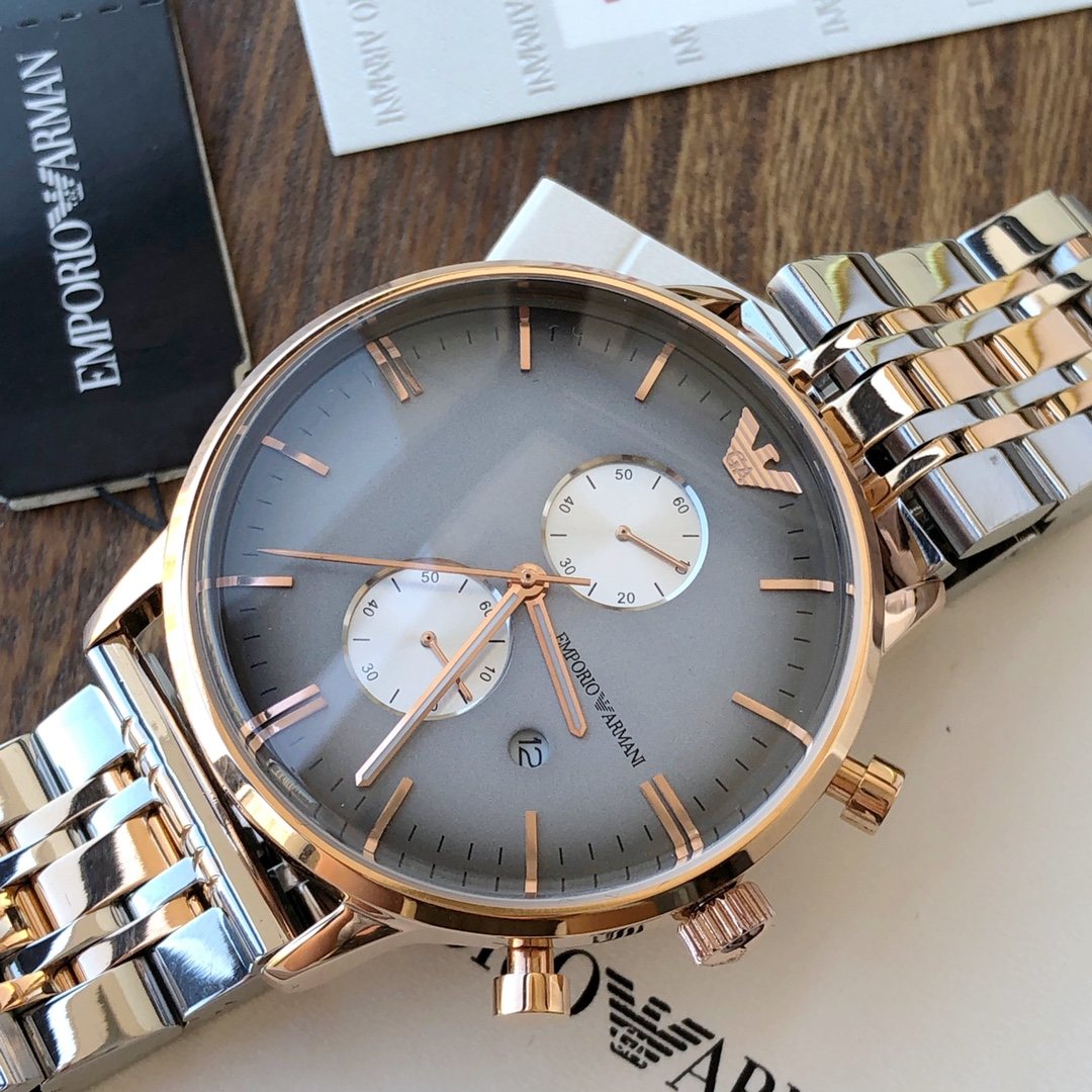 EMPORIO ARMANI Gray Dial Two-Tone Bracelet Watch — front